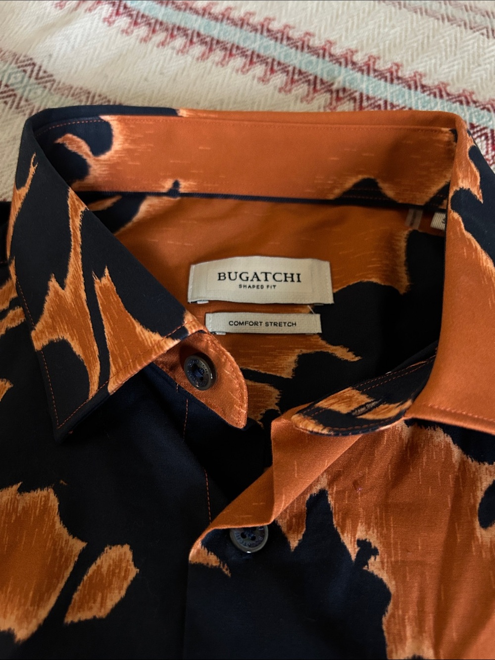 Bugatchi Black and Orange Patterned Dress Shirt